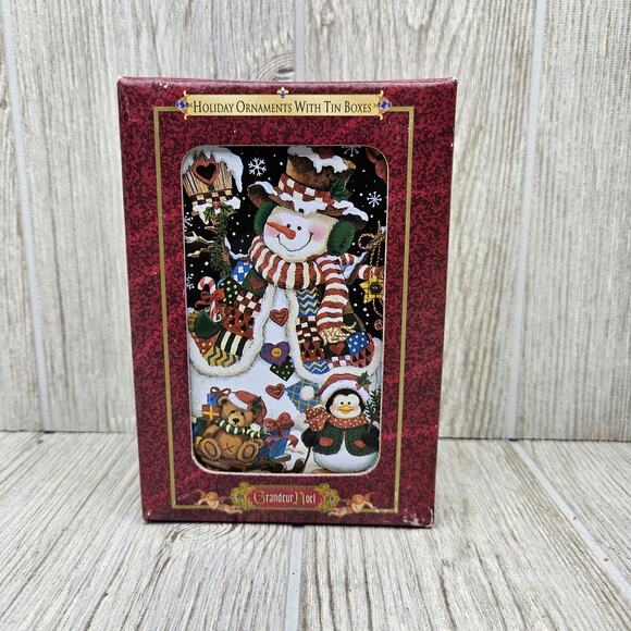 Grandeur Noel Holiday Snowman Ornament Tin Box Polyresin 4"‎ Christmas New Gift - Picture 3 of 5